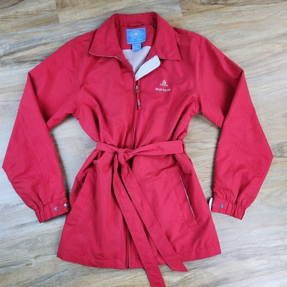 💜PartyLite Red Lightweight Belted Trench Jacket Medium
